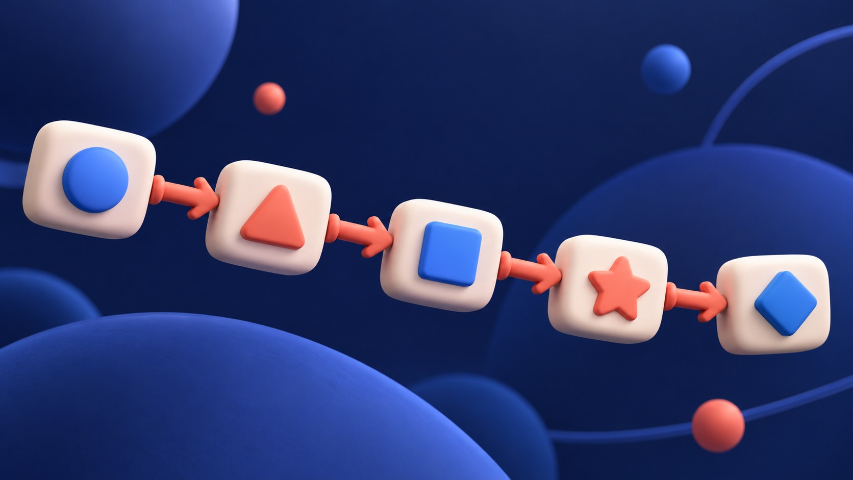 Rounded toy blocks connected in a chain by small arrows.